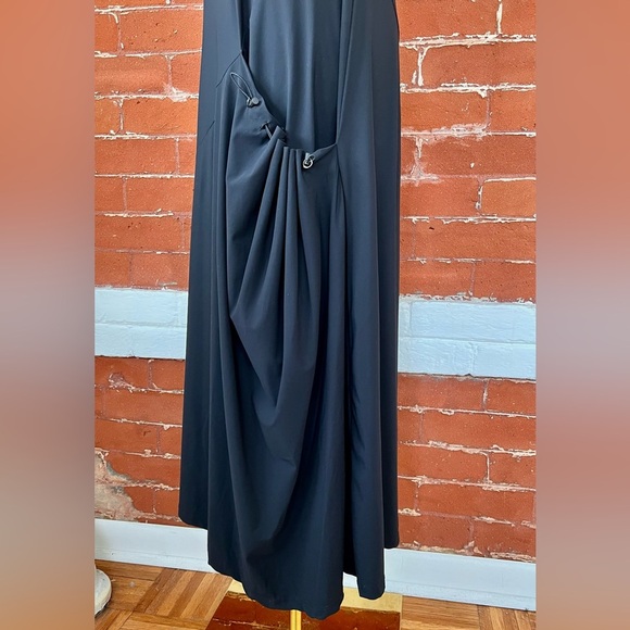 Sarah Pacini Midi Dress Techno Fabric Black Sleeveless Bias Cut Stretch Modern - Picture 8 of 16